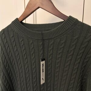 William Rast Men's Olive Cable Knit Crewneck Sweater